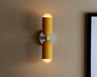 Nordic Double Head Wall Lamp, Minimalist Design for Bedroom and Living Room, Green and Yellow Modern Sconce Light Fixture