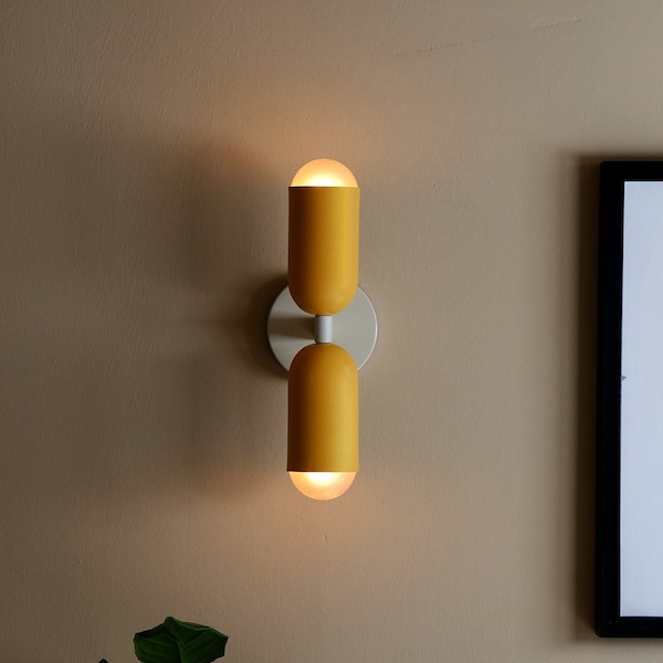 Noordse wandlamp met dubbele kop, minimalistisch ontwerp voor slaapkamer en woonkamer, groen en geel modern schanslichtarmatuur Moederdagcadeau