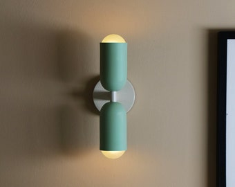 Nordic Double Head Wall Lamp, Minimalist Design for Bedroom and Living Room, Green and Yellow Modern Sconce Light Fixture Mother's Day Gift