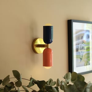 Lámpara de pared nórdica de doble cabezal, diseño minimalista para dormitorio y sala de estar, aplique moderno dorado y azul