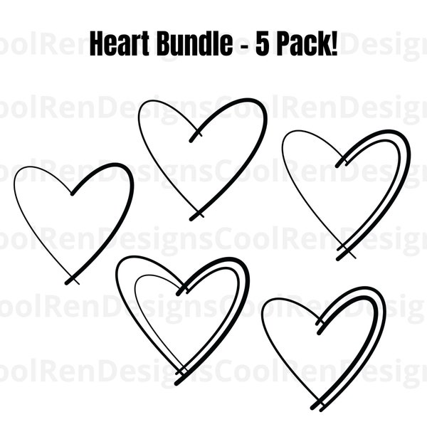 Heart SVG Bundle, Heart Clipart, Doodle Hearts, Valentines Svg, Valentine Heart svg, Heart Outline, Digital Download, svg png dxf eps jpeg