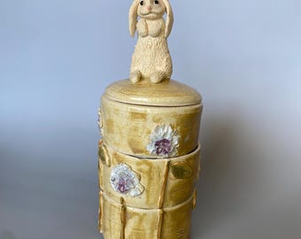 Hand-Sculpted Bunny Stacking Vase with Clovers | Ceramic Decorative Vase | Spring Inspired Decor