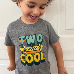 Toddler Boy Birthday Shirt Two Cool, 2nd Birthday Outfit Girl & Boy Skateboarding Checkered T-Shirt, Kid Party Outfit 2 Year Old Boy Gift
