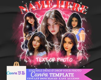 Customize text bootleg idea, Red Color Editable TEMPLATE, CUSTOM your bootleg design,  Drag and Drop Your PHOTOS