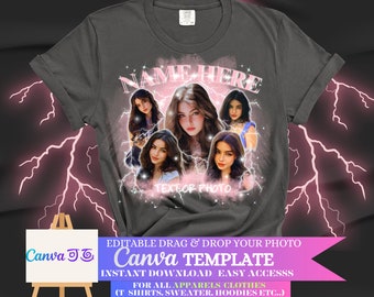 CUSTOM your bootleg design, Pink Color Editable TEMPLATE | DRAG and Drop Your Photos, Customize text bootleg idea