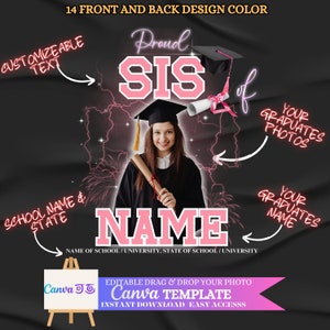 Graduation Tshirt Design Editable in Canva, 2024 Graduation T Shirt Design, Graduation Tshirt Template, Canva Grad Tshirt Template