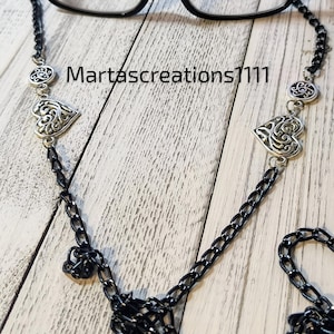 eyeglass chain silver heart/ black chain / gifts for her / sunglasses accessories