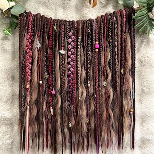 Double Ended Dreadlocks (Dreads) & Textured Braids Set with Brushable Locks in Brown, Purple, Pink, Burgundy | Synthetic Hair Extensions
