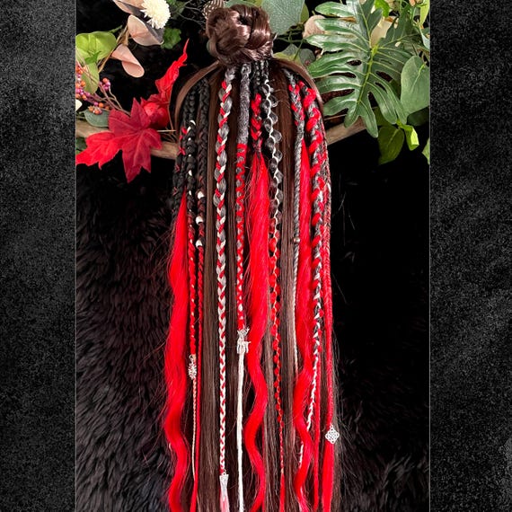 Black and Red Viking Dreads Clip in With Boho Braids and  display picture 1