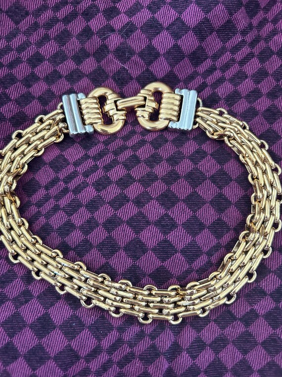 Collier épais ras de cou maille doré et argenté v… - image 2