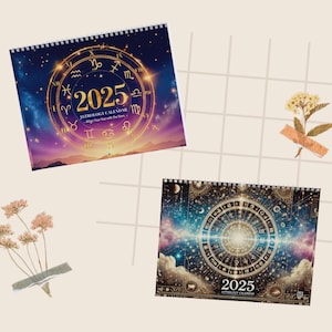 Calendario de signos del zodíaco astrológico 2025, calendario semanal de fases lunares, conciencia de las fases lunares, decoración de pared de la nueva era, seguimiento de la carta natal celestial