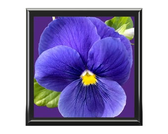 Purple Pansy Jewelry Box, Velvet Lined Trinket Box
