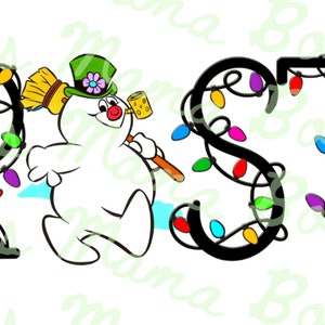 Frosty The Snowman with Christmas Light Font Doodle PNG SVG Digital Design File Sublimation DTF DTg