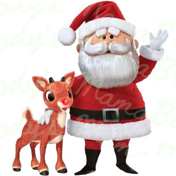 Rudolph and Santa Claus Cartoon PNG File, Christmas Design (Digital Download)