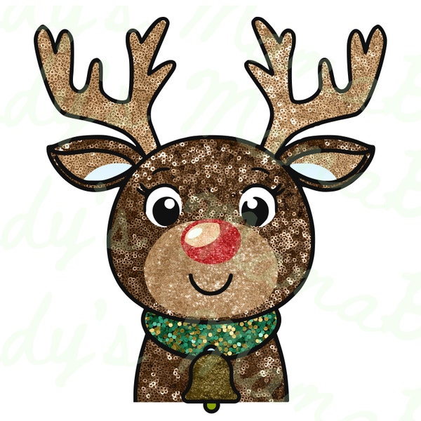 Sequin Rudolph the Red Nosed Reindeer Character Transparent Background PNG Digital Design File Sublimation DTF DTG