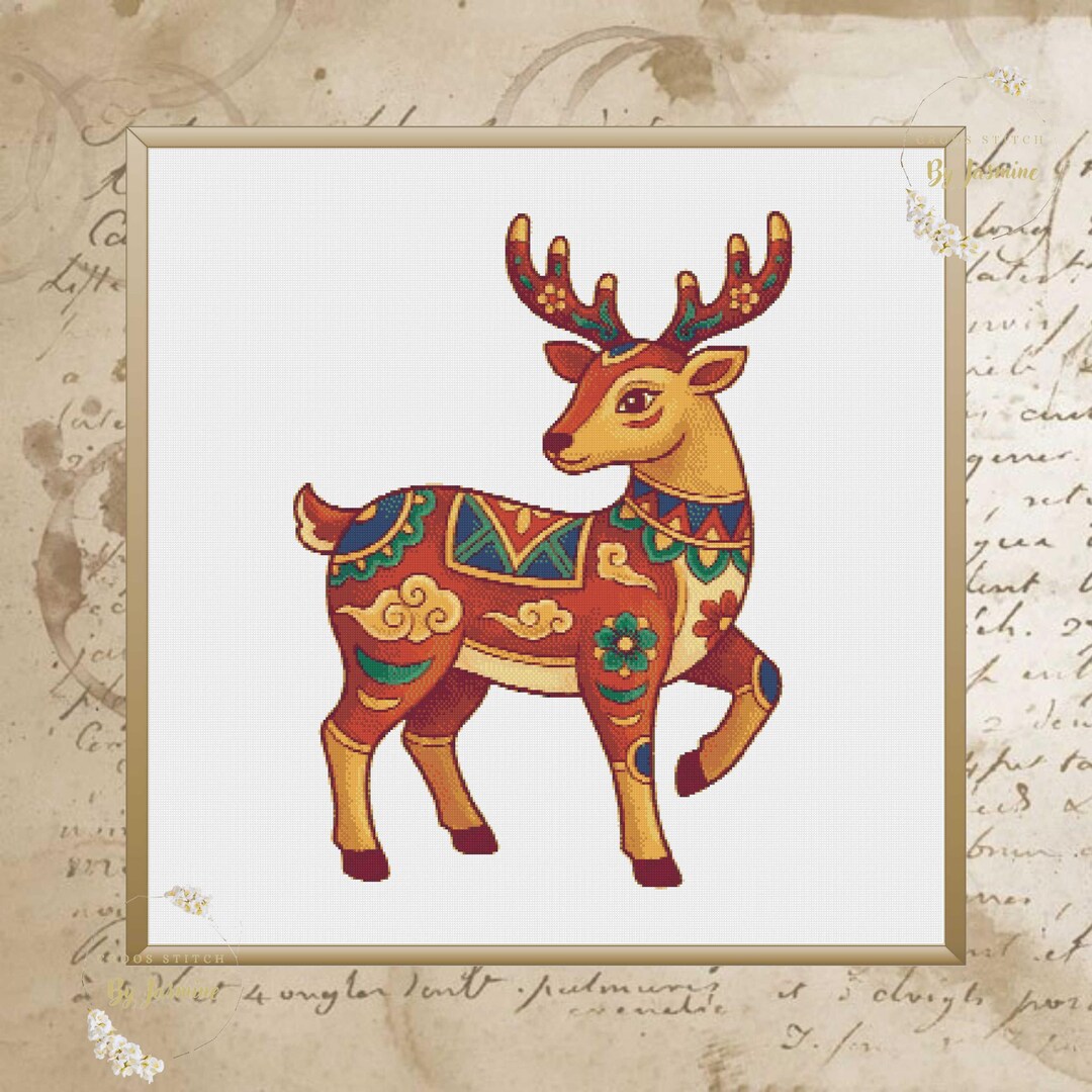 Northern Folk Art Deer Cross Stitch Pattern Embroidery - Etsy