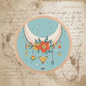 Crescent moon drawing illustration Cross Stitch Pattern Embroidery