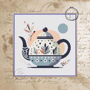 Aesthetic Scandinavian  Teapot Cross Stitch Pattern Embroidery