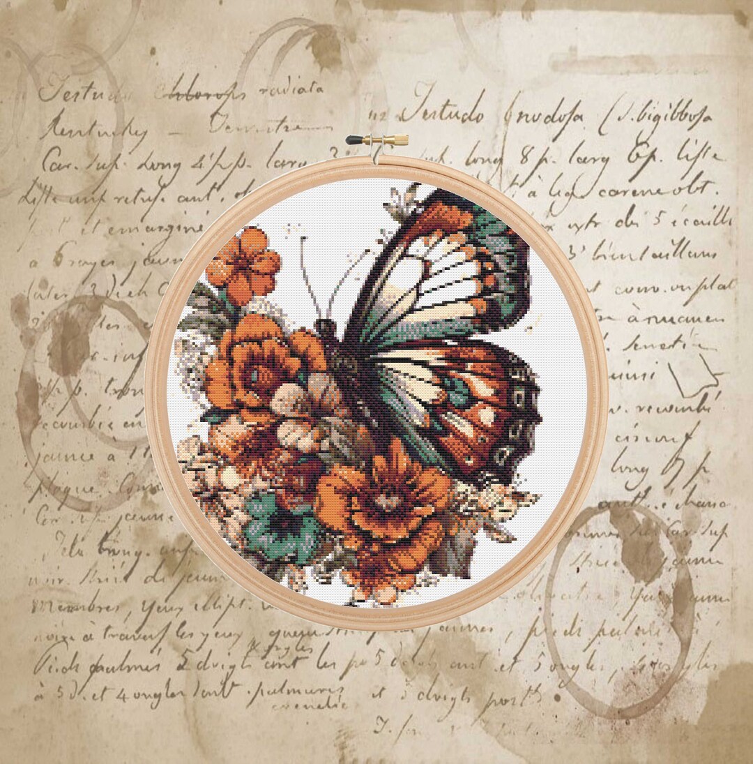 Butterfly Flower Cross Stitch Pattern Embroidery Etsy UK