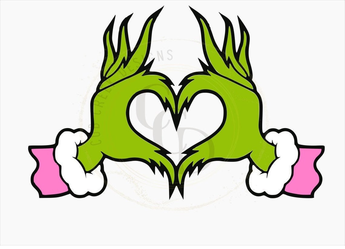 Pink Grinch Heart Hands, 300 DPI PNG Digital Download, Christmas, Mama
