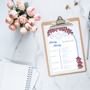 Mamma Mia Party, Mamma Mia Bachelorette, Bachelorette Digital Agenda, Mamma Mia Bachelorette Itinerary, Disco Bachelorette Itinerary