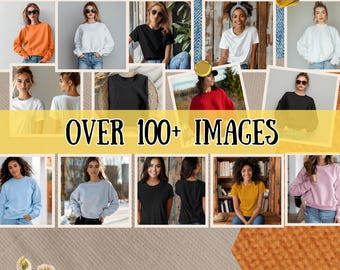 Gildan 18000 Mockup Bundle,  T -Shirt & Sweatshirt Flatlay Mockups for Women And Men, Mixed Clothing Mockups for Designers, Comfort Colors