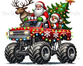 Santa Monster Truck Christmas Lights PNG Jpg File, Digital File, Funny Saying png, Holiday Sweatshirts, Christmas Fun, Colorful Christmas,