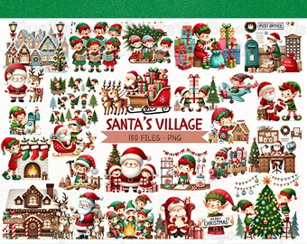 Santa&#39;s Village Watercolor Clipart PNG Digital Design Christmas Santa PNG Santa Sublimation File  T-Shirt Mug Design Bulk PNG