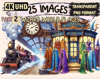 Wizard's Supplies Clipart PT.2 PNG Bundle, Clipart, Watercolor Witch and Wizard, Magic Potions, Magic Academia Bundle for Instant Download
