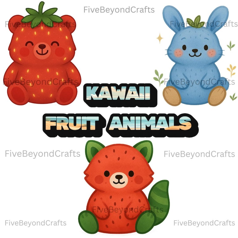 Blueberry Bunny PNG Bundle Kawaii Fruit Animal Clipart for Sublimation ...
