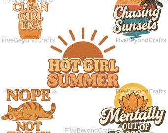 Funny Summer PNG Bundle – 5 Digital Files – Sassy Summer Quotes Clipart – Retro Beach Sublimation Designs – Summer Shirt Graphics