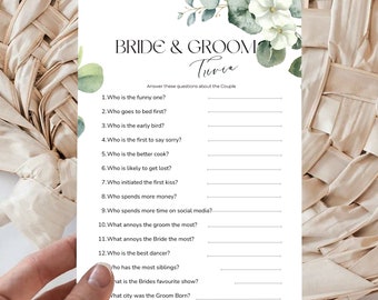 Wedding Games, Bride and Groom Trivia, Minimalist Bridal Shower Games, Modern Bridal Shower Games