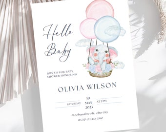 Baby Shower Invite, Boho Cute Baby Shower Invite Printable Template Instant Download, Gift for her