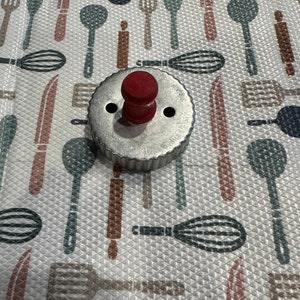Vintage round cookie cutter- red wooden handle