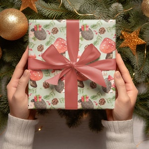 Mushrooms and Hedgehogs Christmas Gift Wrap