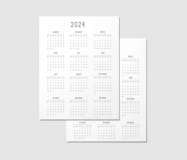 Yearly Calendar 2024, 2024 Year Calendar Printable, Year at a Glance