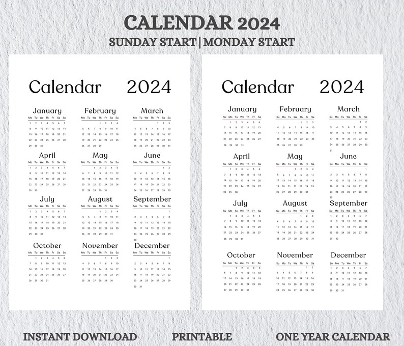 Simple Calendar 2024, Portrait Calendar Printable, 2024 Black and White