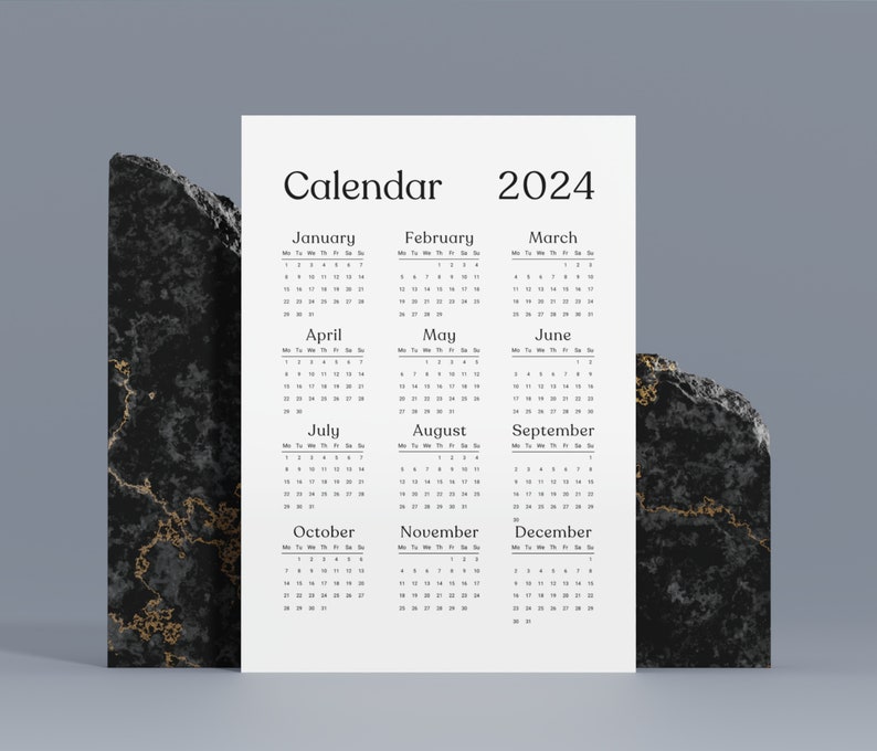 Simple Calendar 2024, Portrait Calendar Printable, 2024 Black and White