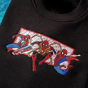 Sudadera con capucha y camiseta bordada con araña, sudadera bordada de moda, sudadera bordada de anime, regalo para Navidad