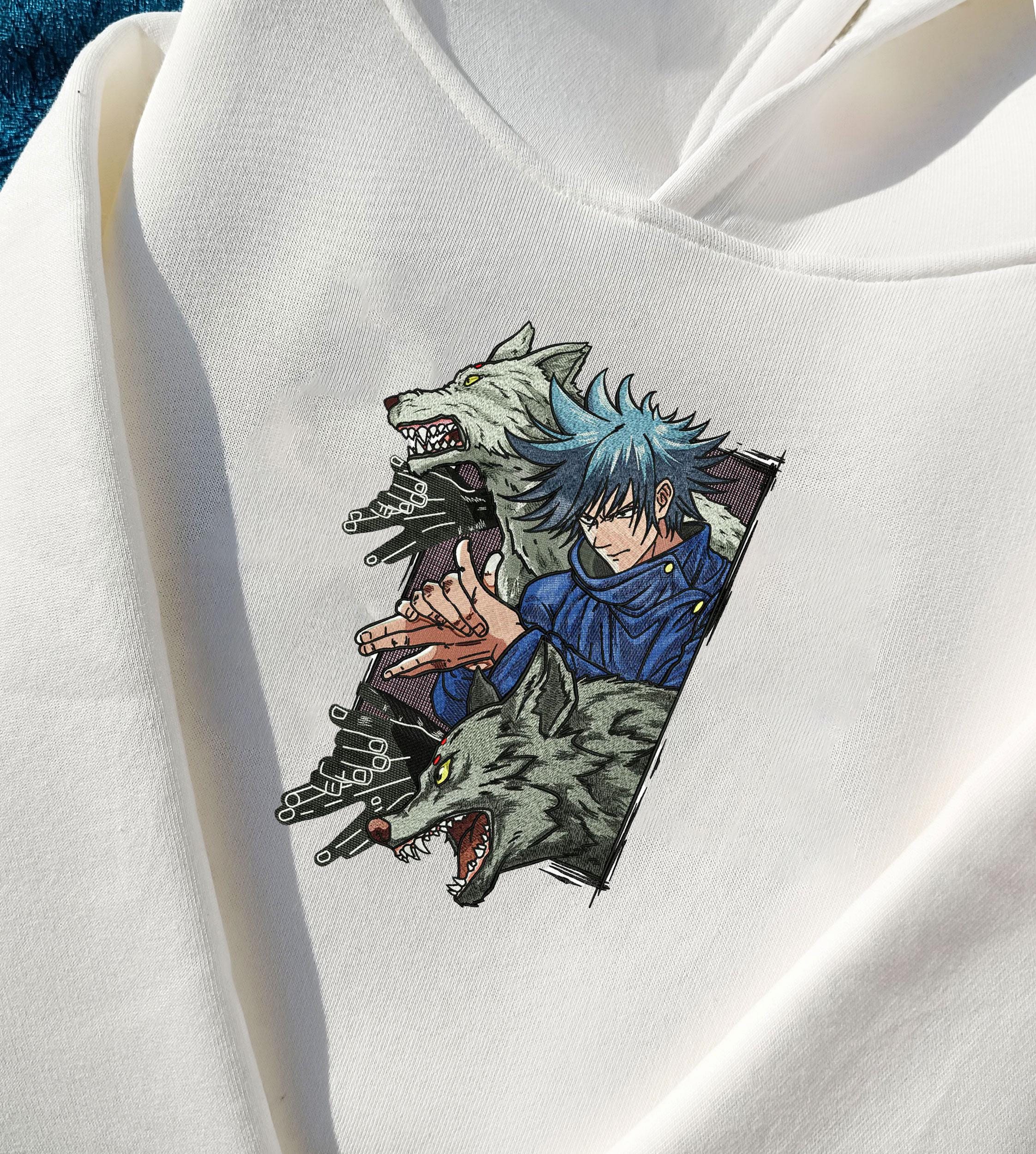Anime Sweatshirt Megumi Design – JJK Embroidered Hoodie Gift, Megumi Embroidered Hoodie – JJK Anime Sweatshirt, Sorcerer Gift for Fans
