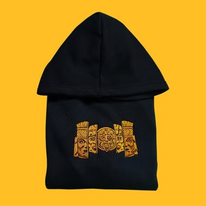 Aztec Mayan Faces Unisex Gestickter Oversize-Hoodie, einzigartige ethnische Modekunst und Komfort kombiniert