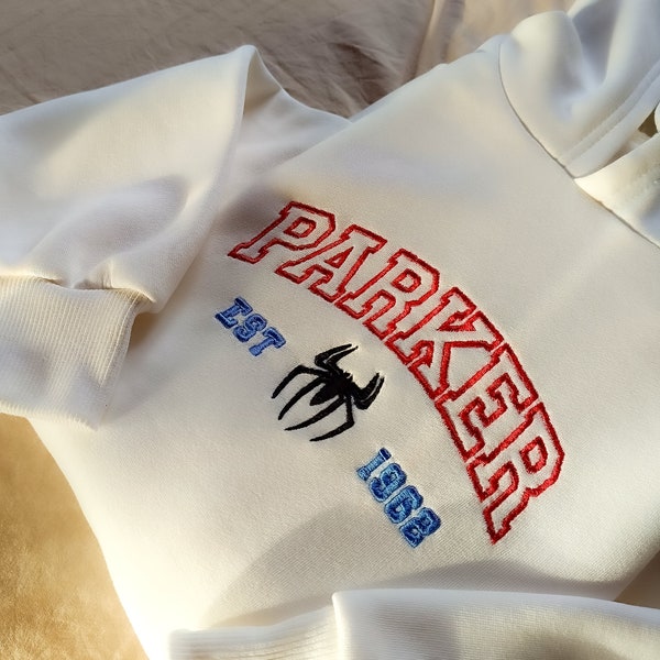 Parker est 1962 Embroidered Oversize Hoodie , Oversized Unisex Wear, Spider Embroidered sweatshirt ,Spider Embroidered Hoodie