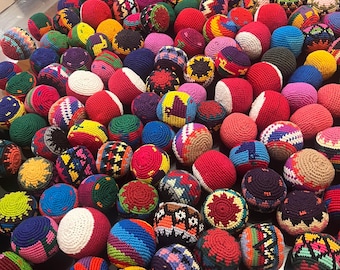 Hand Knit Multicolor Hacky Sack Foot Bag Stress Ball Crochet Bocce Ball - Guatemala-, Classroom Sensory Toys,Fidget Toys,Sports Party Gifts