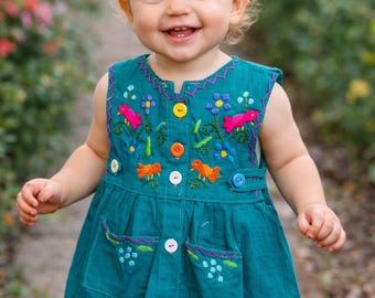 Hand-Embroidered Cotton Girl's Dress: Guatemalan Fiesta, 1 year Old