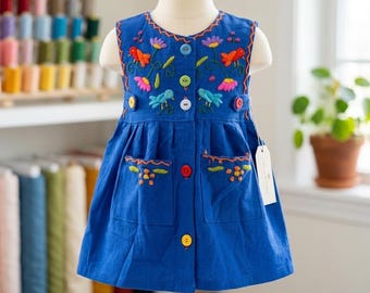 Vestido de algodón bordado a mano para niña: Fiesta guatemalteca, 1 año de edad