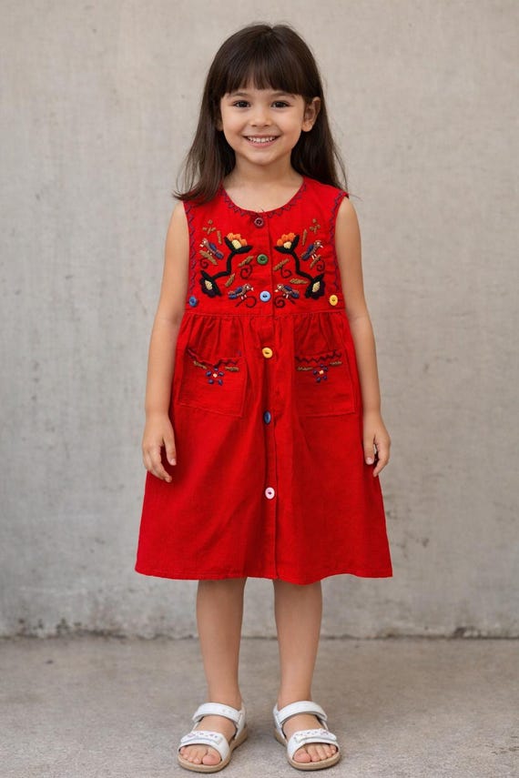 Hand-Embroidered Cotton Girl's Dress: Guatemalan Fiesta, Size 3