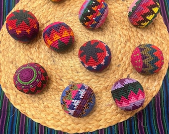 Guatemalan Crochet Hacky Sack, Boho Stocking Stuffer, Fair Trade Cotton Footbag, Handwoven Stress Relief Toy, Colorful Hippie Gift