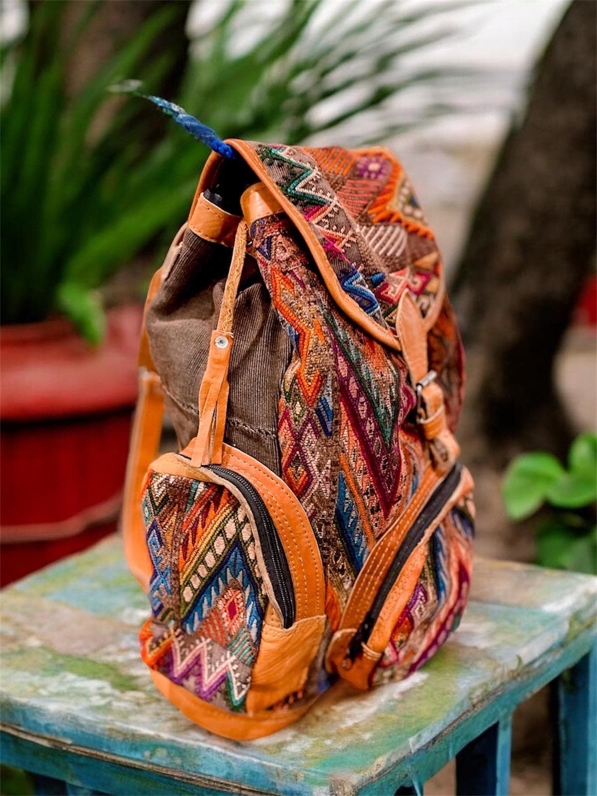 Large Hand-woven Leather, Huipil Backpack - Etsy display picture 1