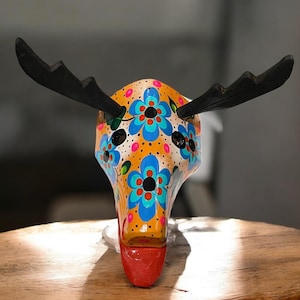 Hand-Painted Pinewood Jaguar Mask from Guatemala, Vintage Mexican masks, Guerrero masks, deer, animals, folk art masks, decorative masks, wa