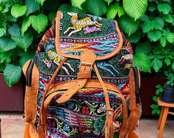 Hand Woven Leather & Huipil Large Backpack • Guatemalan Large Hand-woven Leather & Huipile Backpack - Etsy main image 3